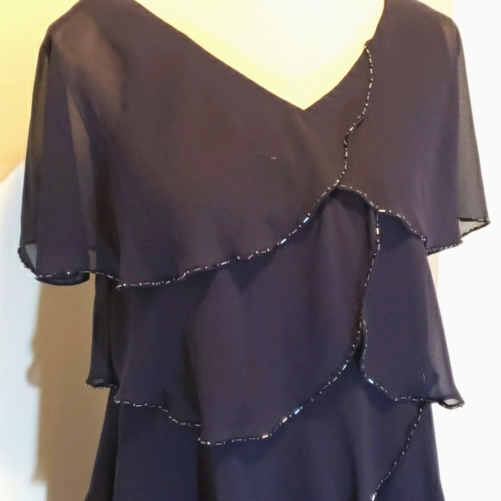 PATRA Navy Layered & Beaded Cocktail Dress 8 EUC - Picture 2 of 9